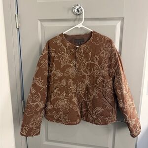 Zara Brown Embroidered Puffer Jacket